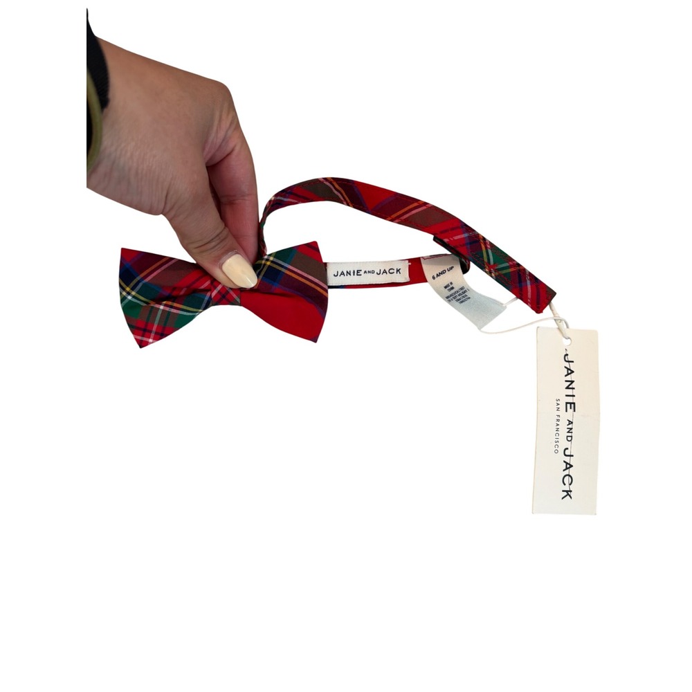 Janie and Jack Boys Tartan Plaid Bow Tie Red Multi Holiday Size 6 and up NWT - Picture 7 of 11